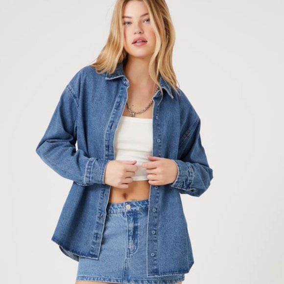 Forever 21 Tops - Drop-Sleeve Denim Shirt